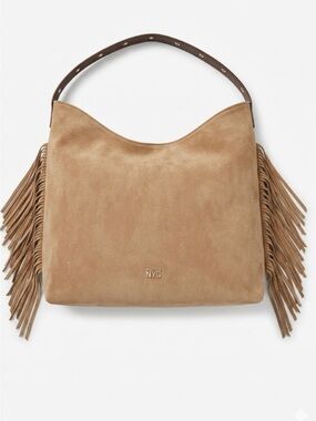 Steve Madden Faux Suede Fringe Hobo Bag in Tan